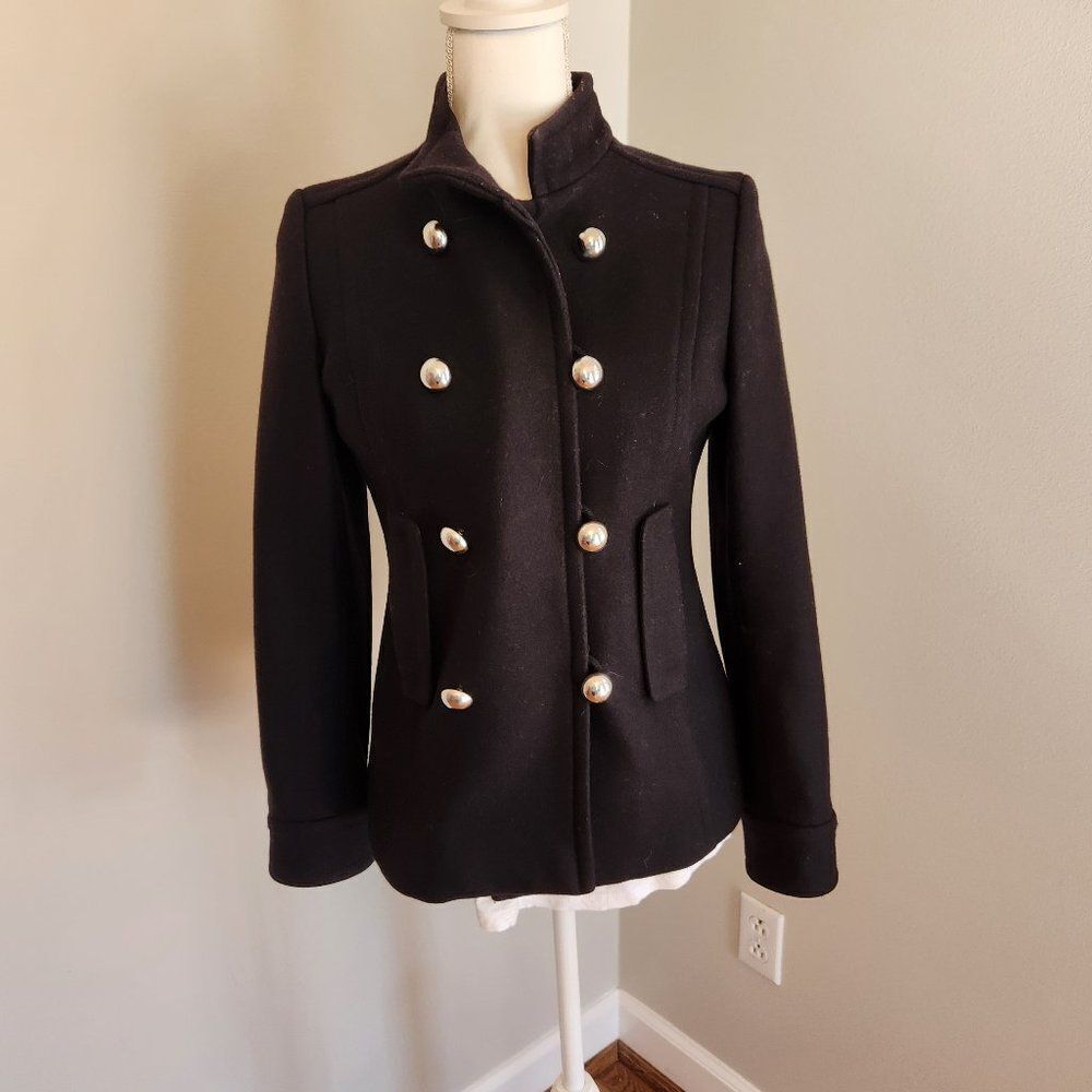 Banana Republic Black Wool Pea Coat with Silver Buttons